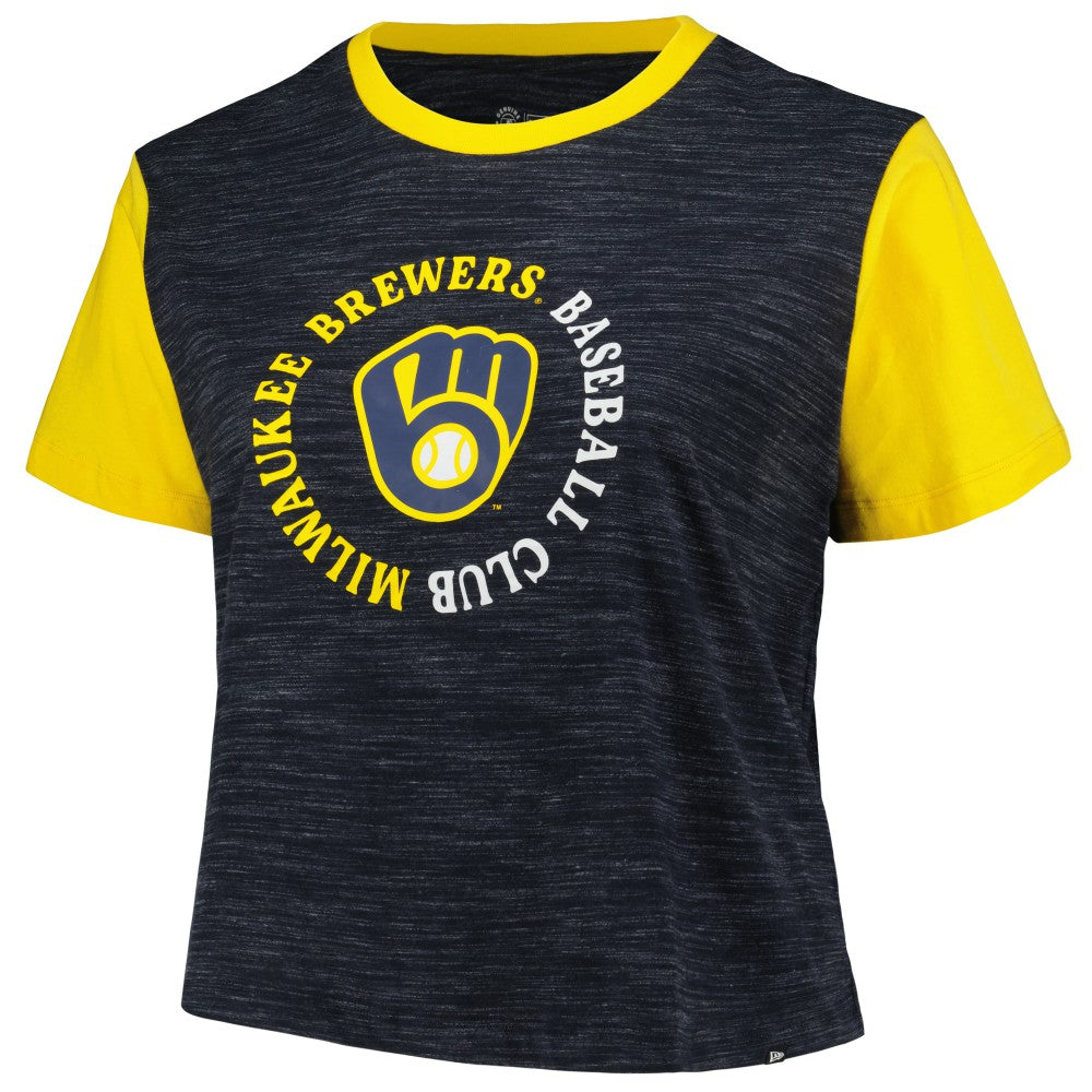 Milwaukee Brewers Women's Plus Size Crossover Back Cropped T-Shirt - Navy | New Era