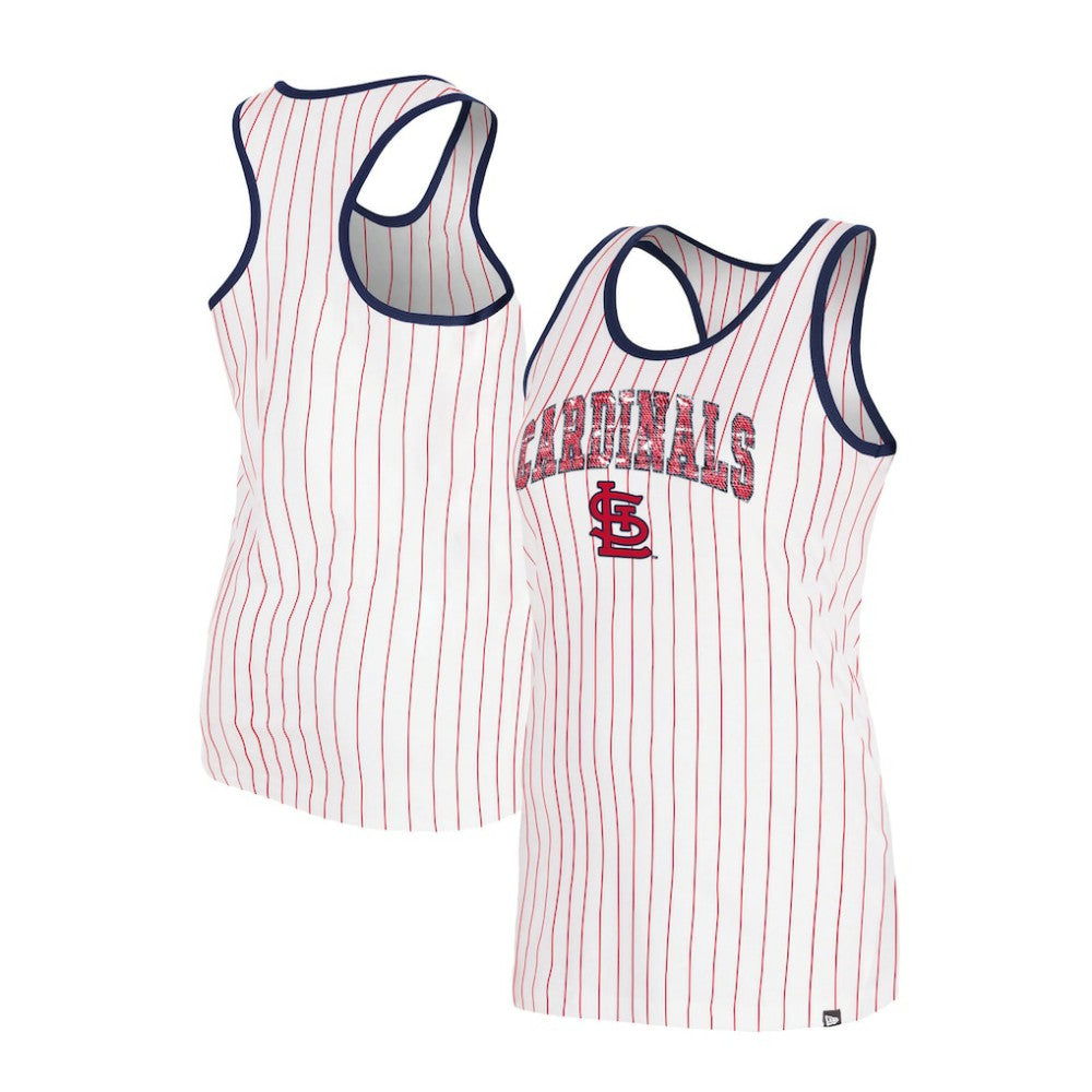 St. Louis Cardinals Women's Sequin Pinstripe Racerback Tank Top - White | New Era