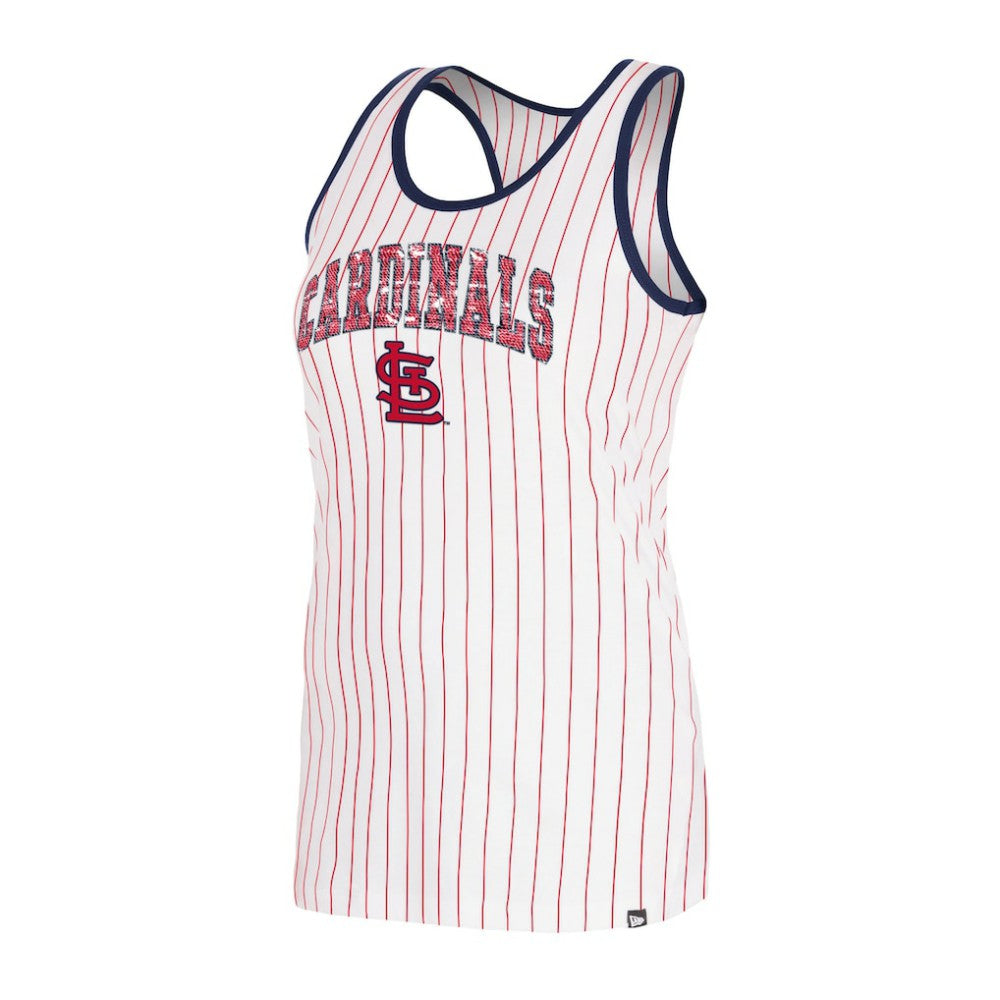 St. Louis Cardinals Women's Sequin Pinstripe Racerback Tank Top - White | New Era