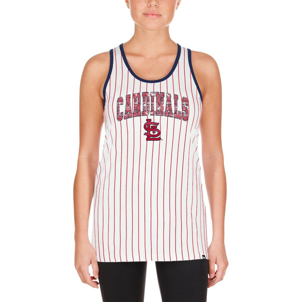 St. Louis Cardinals Women's Sequin Pinstripe Racerback Tank Top - White | New Era