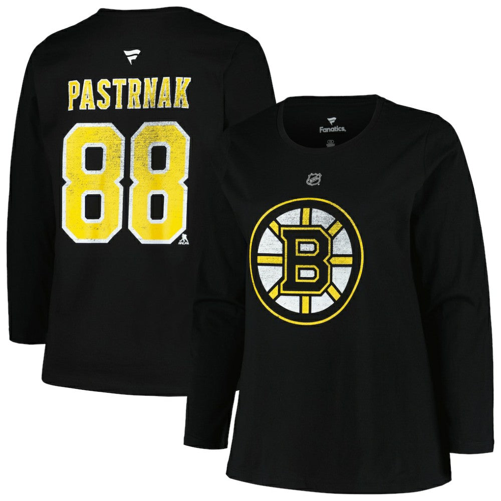 Boston Bruins Profile Women's Plus Size Distressed Printed Name & Number Long Sleeve T-Shirt