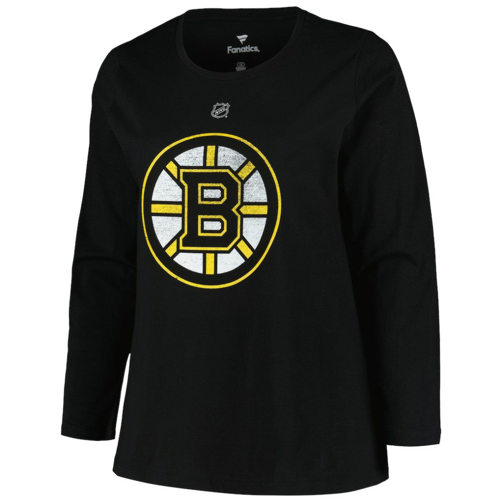 Boston Bruins Profile Women's Plus Size Distressed Printed Name & Number Long Sleeve T-Shirt