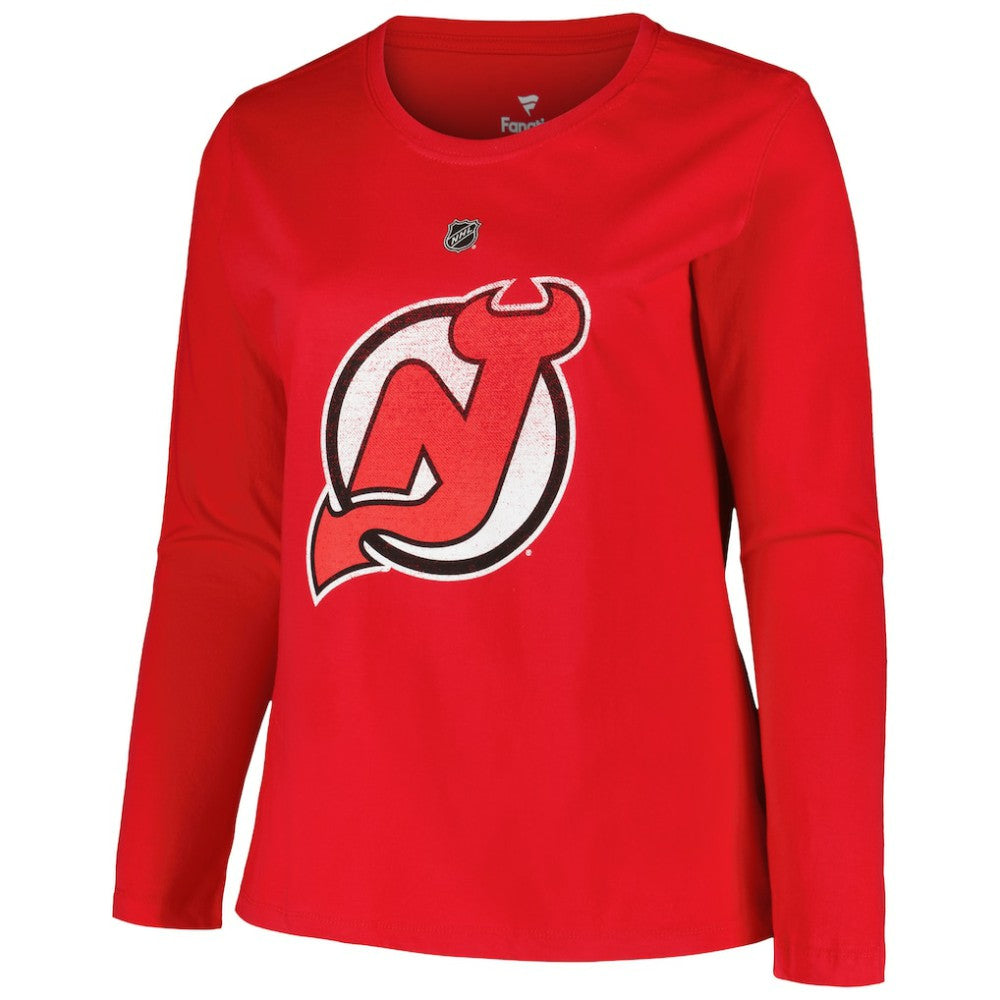 New Jersey Devils Profile Women's Plus Size Distressed Printed Name & Number Long Sleeve T-Shirt