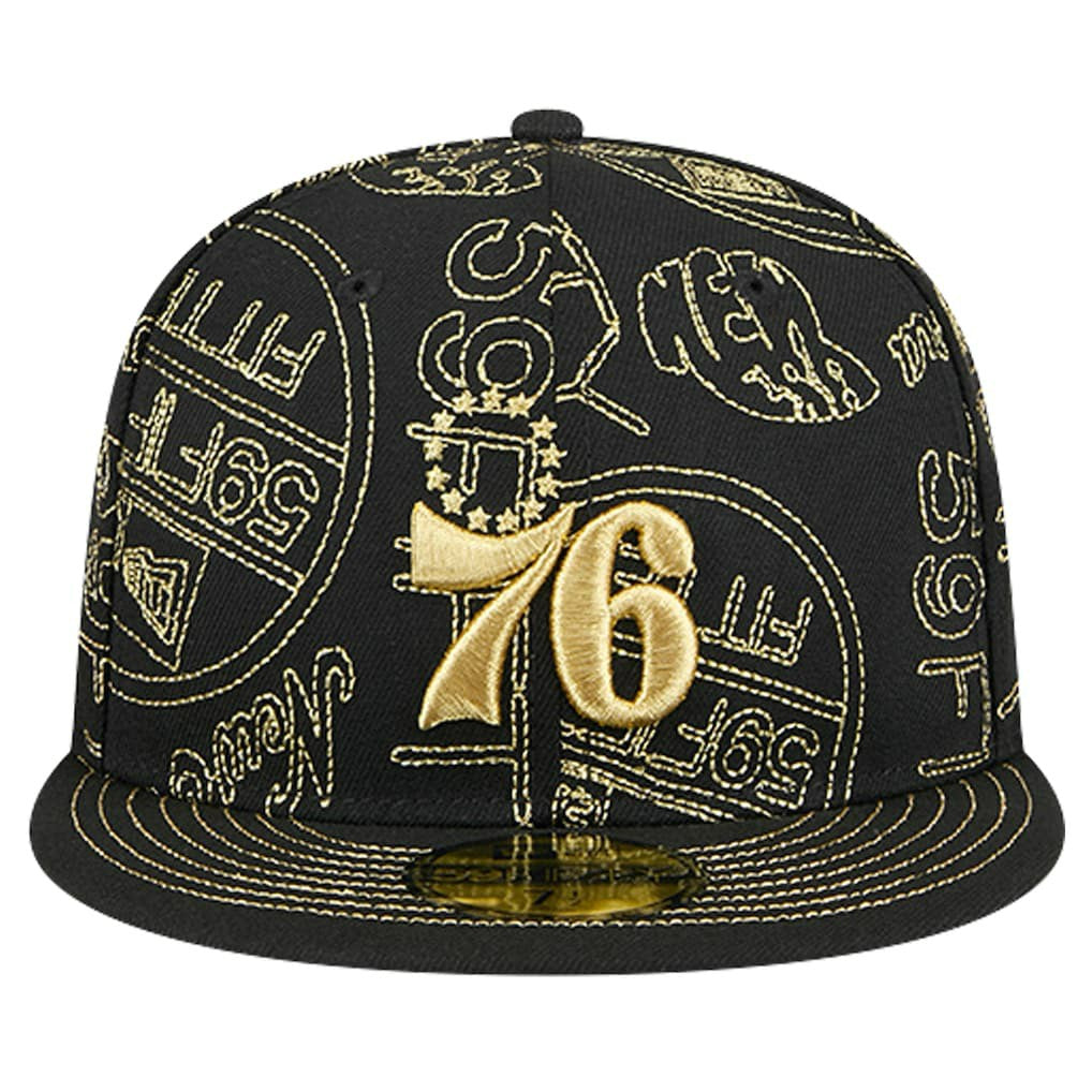 Philadelphia 76ers 59FIFTY Day Allover Print Stencil Fitted Hat - Black | New Era for sale
