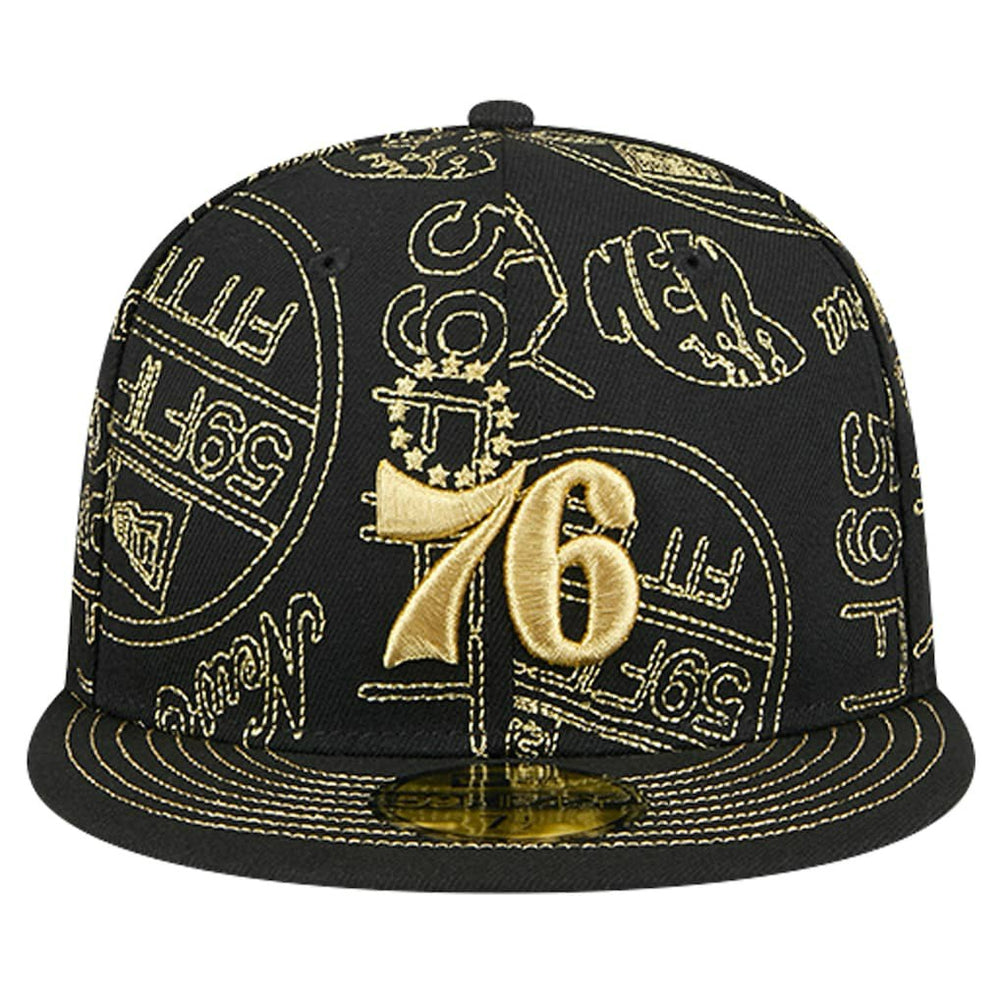 Philadelphia 76ers 59FIFTY Day Allover Print Stencil Fitted Hat - Black | New Era for sale