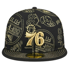 Philadelphia 76ers 59FIFTY Day Allover Print Stencil Fitted Hat - Black | New Era for sale