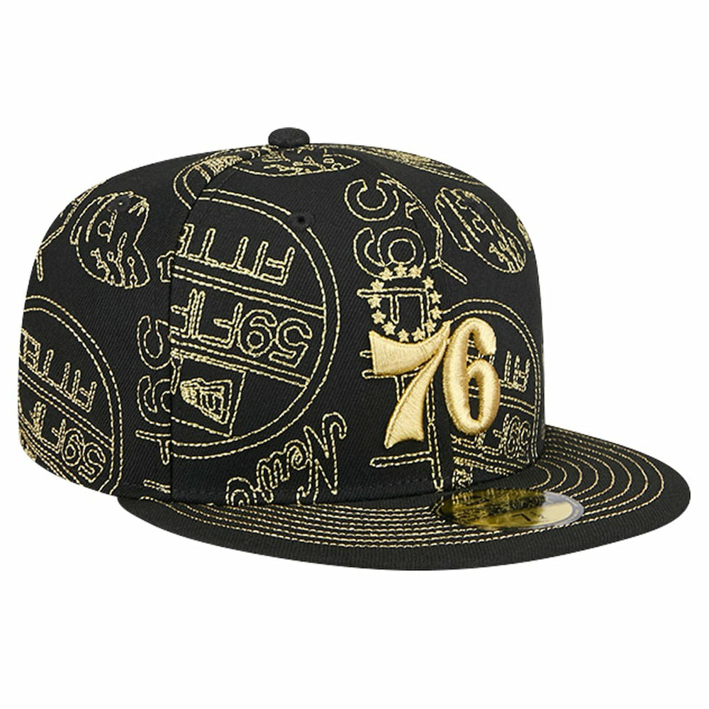 Philadelphia 76ers 59FIFTY Day Allover Print Stencil Fitted Hat - Black | New Era for sale