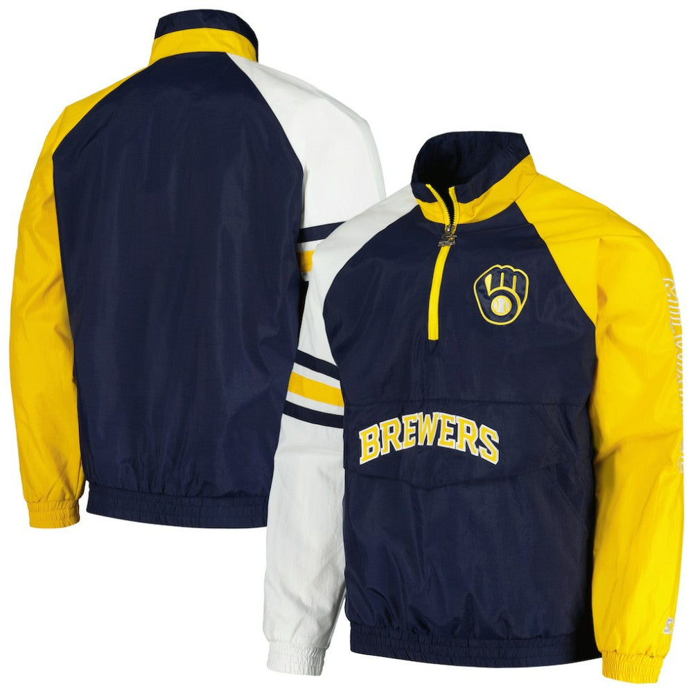 Milwaukee Brewers Starter Elite Raglan Half-Zip Jacket - Navy/Gold