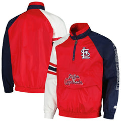 St. Louis Cardinals Starter Elite Raglan Half-Zip Jacket - Red/Navy