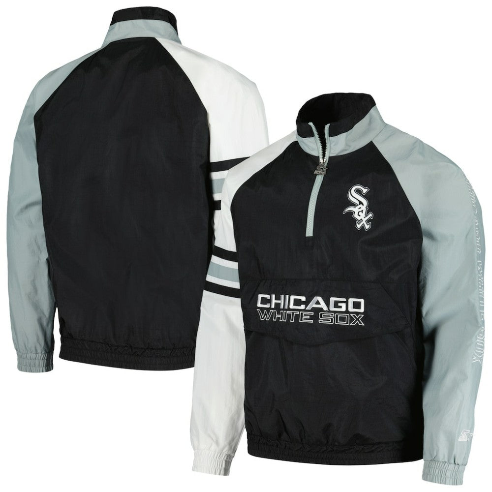 Chicago White Sox Starter Elite Raglan Half-Zip Jacket - Black/White
