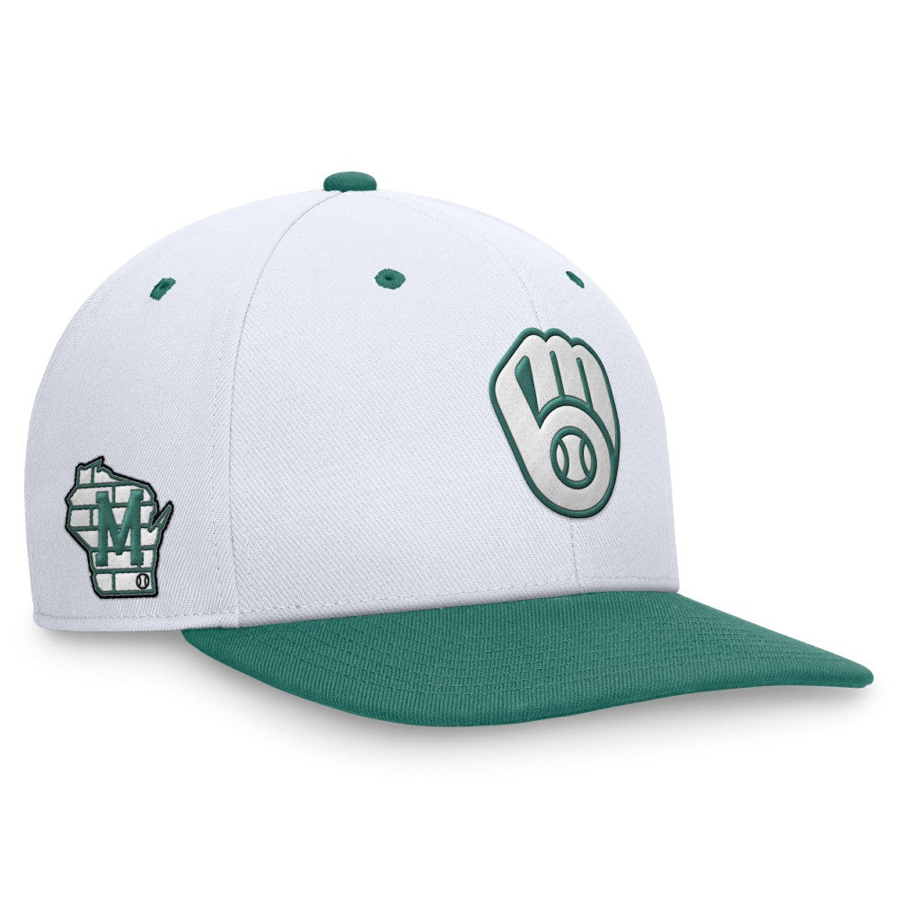 Milwaukee Brewers Bicoastal Two-Tone Pro Performance Snapback Hat - White/Green | Nike