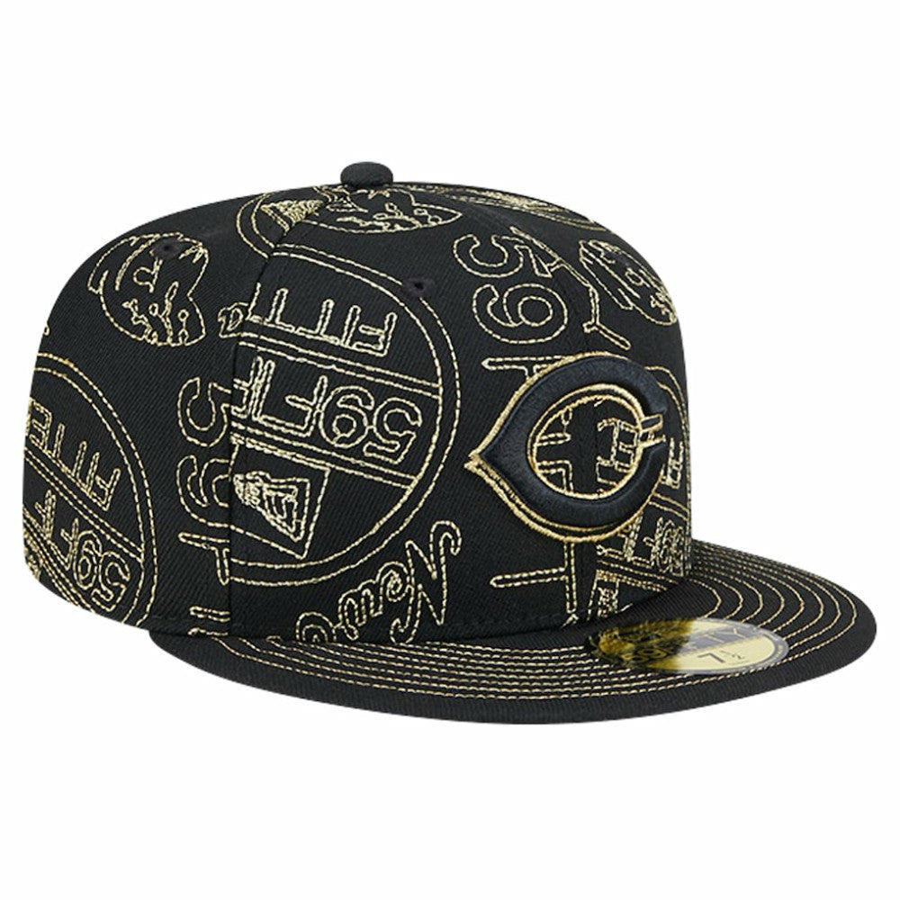 Cincinnati Reds 59FIFTY Day Allover Fitted Hat - Black | New Era