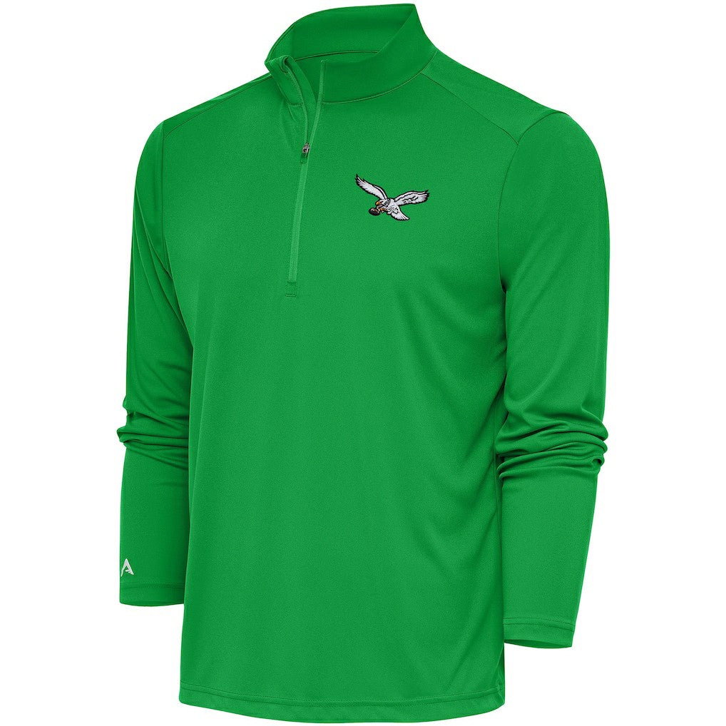 NFL Philadelphia Eagles Antigua Throwback Logo Tribute Quarter-Zip Pullover Top