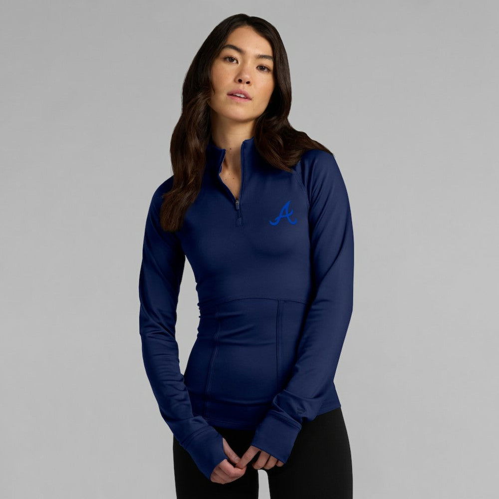 Atlanta Braves Women's Elements Raglan Tri-Blend Quarter-Zip Top - Navy