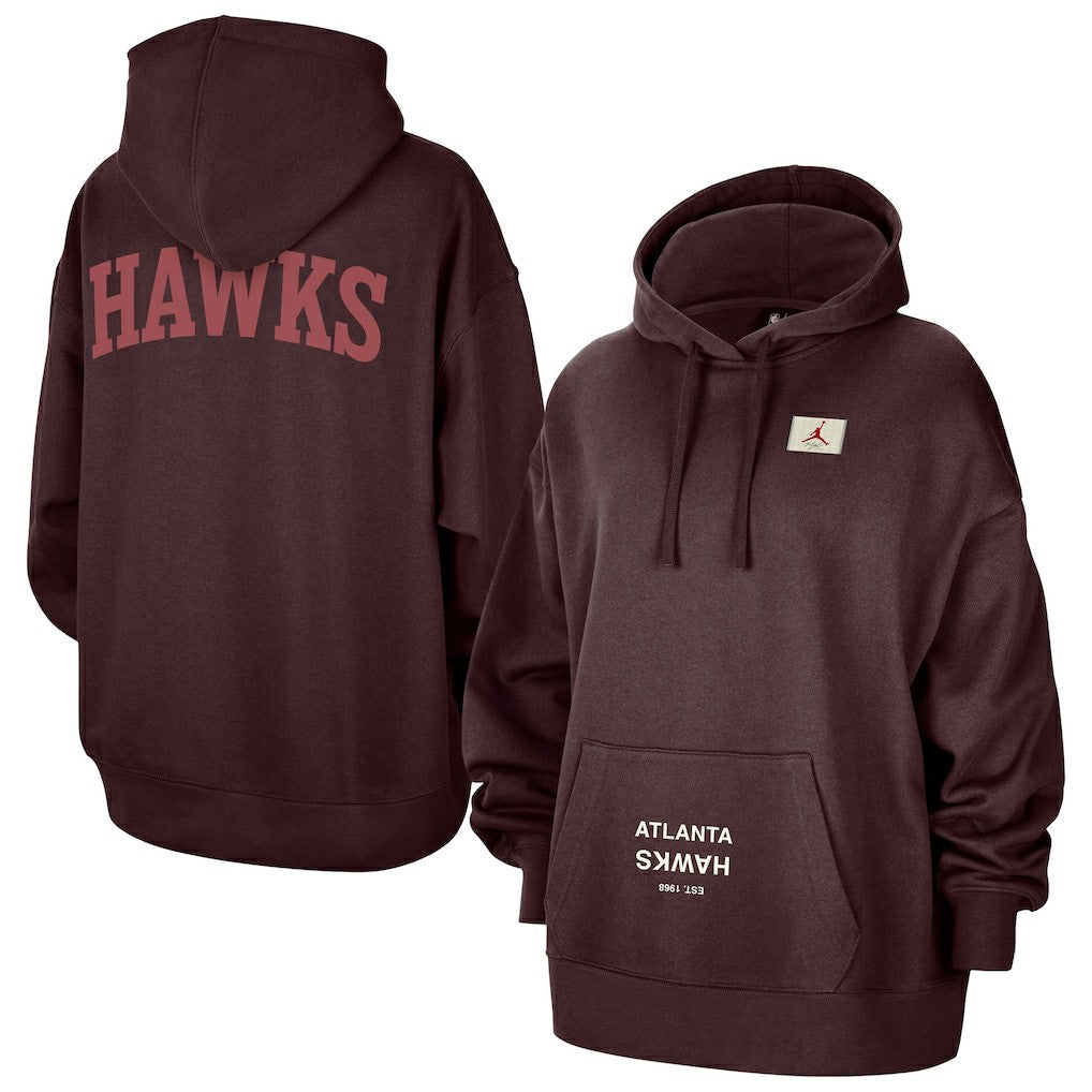 Atlanta Hawks Jordan Brand Women's Courtside Statement Edition Oversize Pullover Hoodie - Burgundy discount