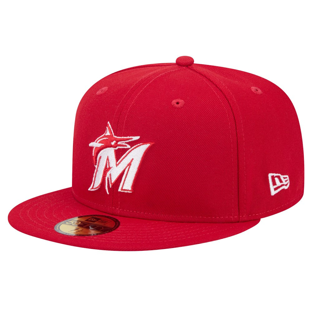 Miami Marlins White Logo 59FIFTY Fitted Hat - Red | New Era