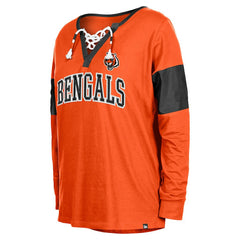 NFL Cincinnati Bengals Women's Lace-Up Notch-Neck Long Sleeve T-Shirt