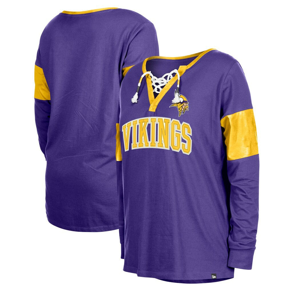 NFL Minnesota Vikings Women's Lace-Up Notch-Neck Long Sleeve T-Shirt