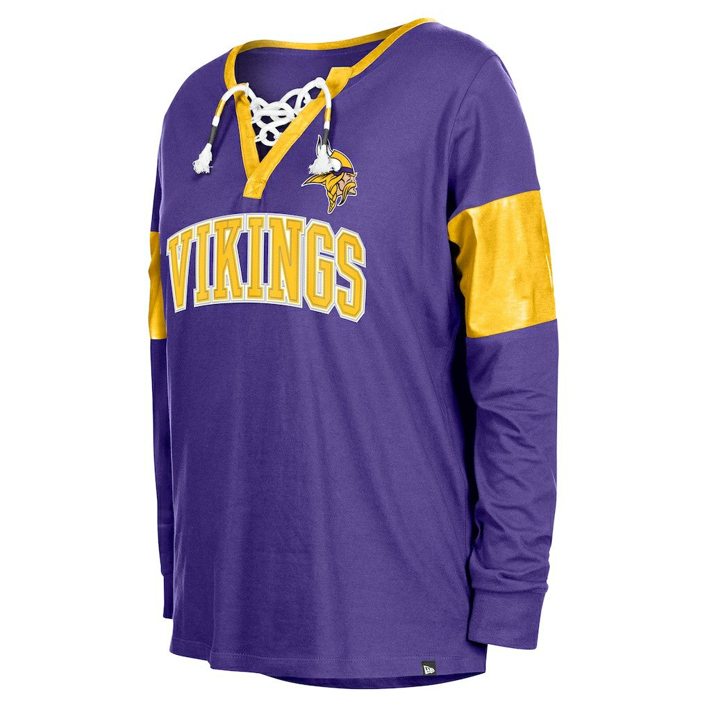 NFL Minnesota Vikings Women's Lace-Up Notch-Neck Long Sleeve T-Shirt