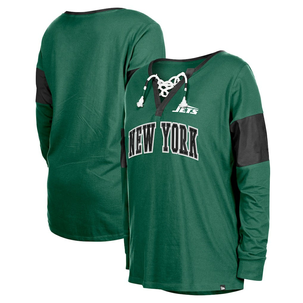 NFL New York Jets Women's Lace-Up Notch-Neck Long Sleeve T-Shirt
