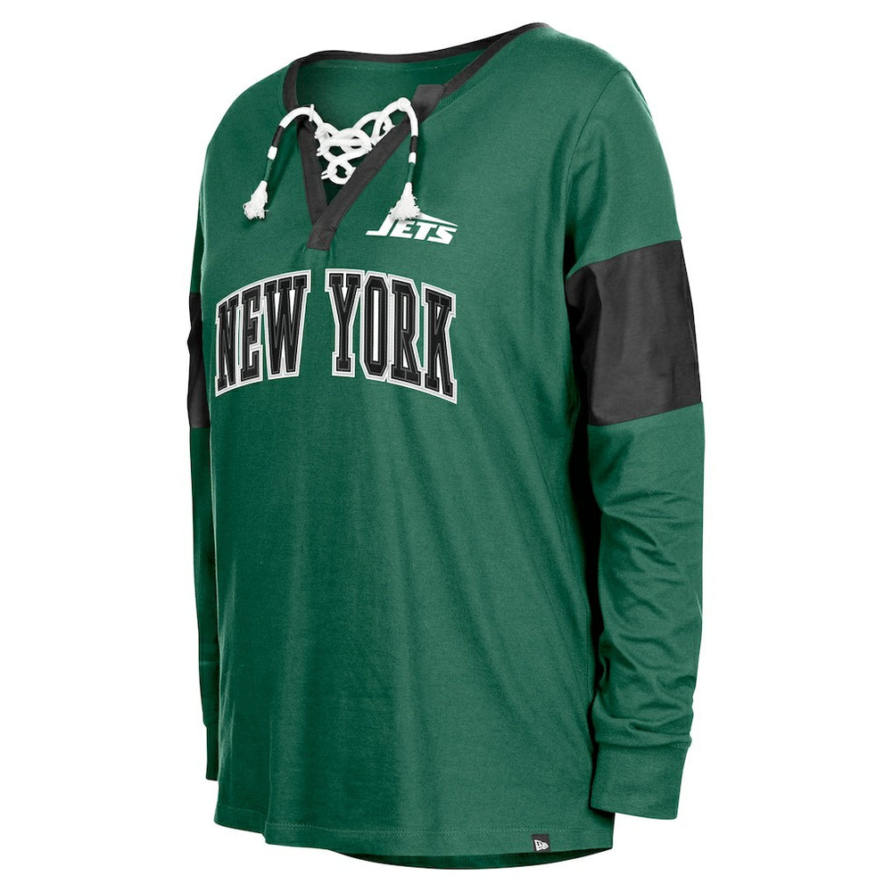 NFL New York Jets Women's Lace-Up Notch-Neck Long Sleeve T-Shirt