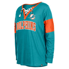 NFL Miami Dolphins Women's Lace-Up Notch-Neck Long Sleeve T-Shirt