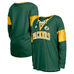 NFL Green Bay Packers Women's Lace-Up Notch-Neck Long Sleeve T-Shirt