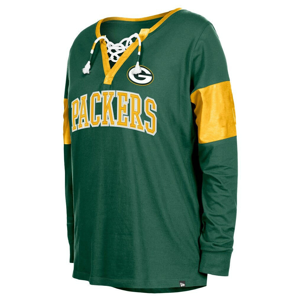 NFL Green Bay Packers Women's Lace-Up Notch-Neck Long Sleeve T-Shirt