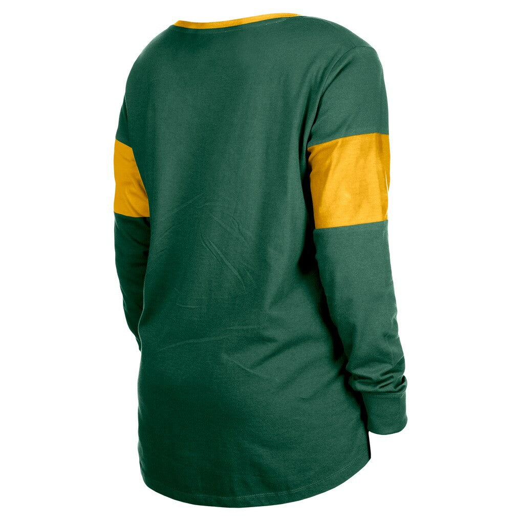 NFL Green Bay Packers Women's Lace-Up Notch-Neck Long Sleeve T-Shirt