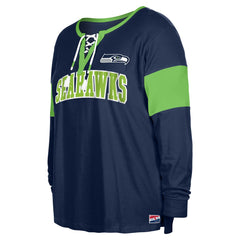 NFL Seattle Seahawks Women's Plus Size Lace-Up Notch Neck Long Sleeve T-Shirt