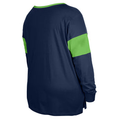 NFL Seattle Seahawks Women's Plus Size Lace-Up Notch Neck Long Sleeve T-Shirt