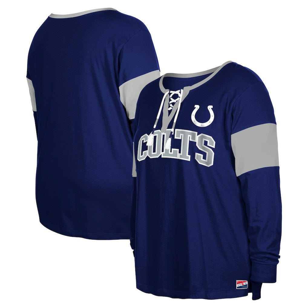 NFL Indianapolis Colts Women's Plus Size Lace-Up Notch Neck Long Sleeve T-Shirt
