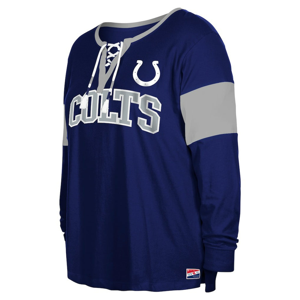 NFL Indianapolis Colts Women's Plus Size Lace-Up Notch Neck Long Sleeve T-Shirt
