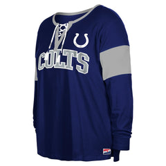 NFL Indianapolis Colts Women's Plus Size Lace-Up Notch Neck Long Sleeve T-Shirt