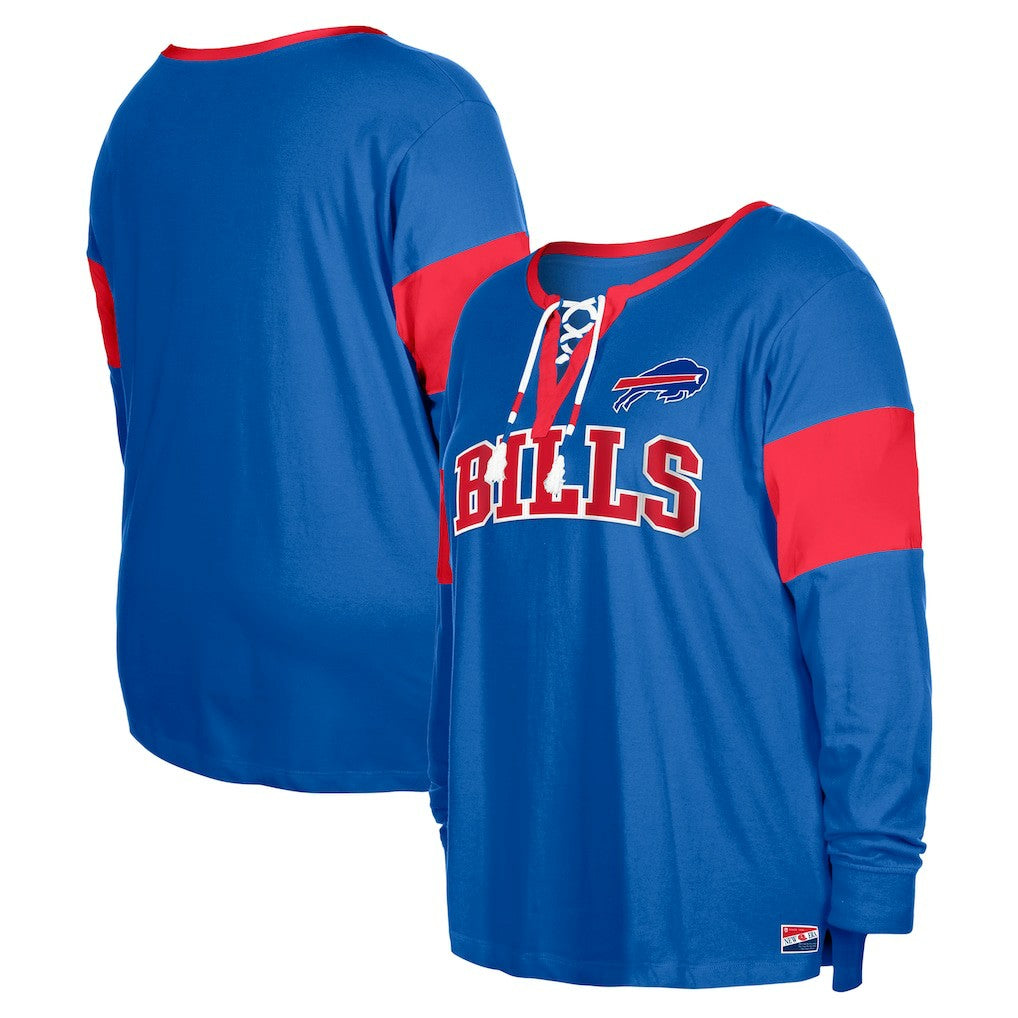 NFL Buffalo Bills Women's Plus Size Lace-Up Notch Neck Long Sleeve T-Shirt