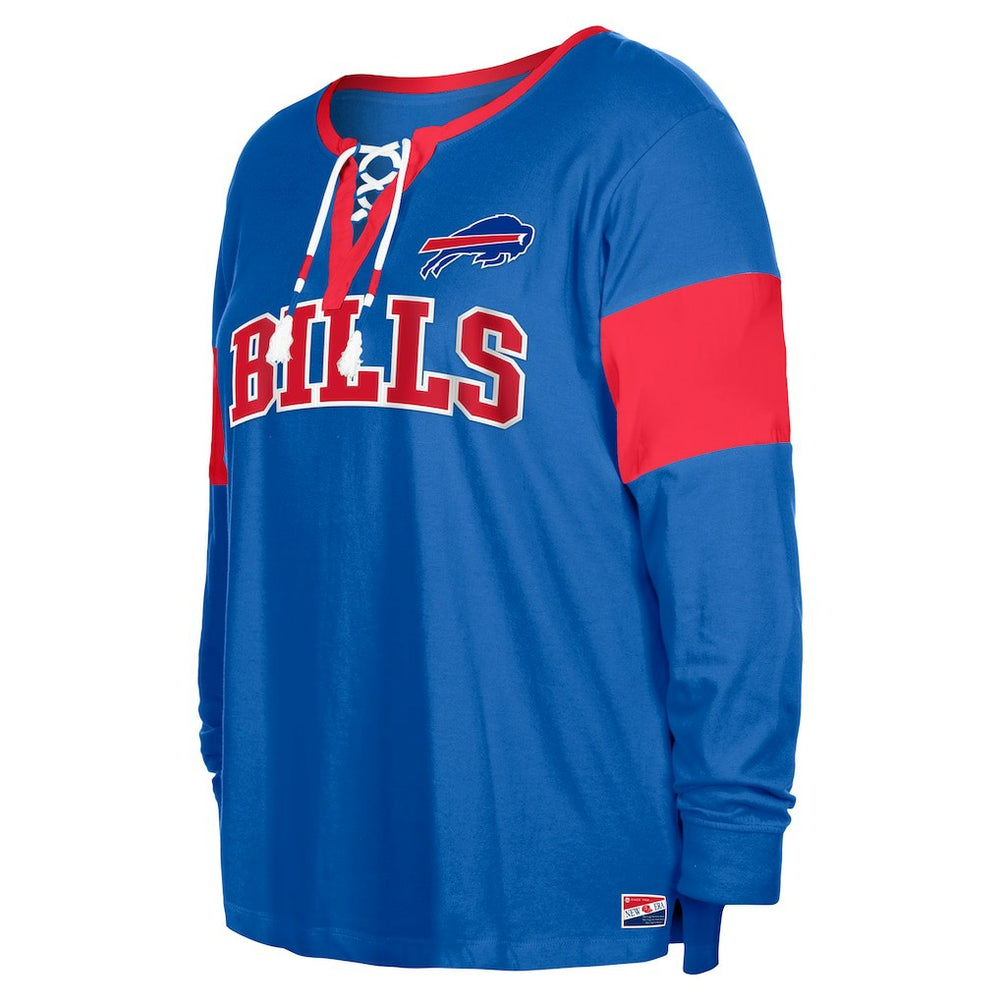 NFL Buffalo Bills Women's Plus Size Lace-Up Notch Neck Long Sleeve T-Shirt