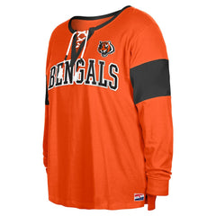NFL Cincinnati Bengals Women's Plus Size Lace-Up Notch Neck Long Sleeve T-Shirt