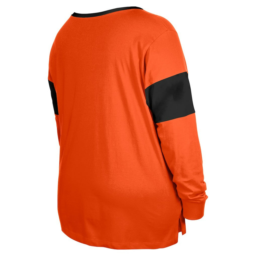 NFL Cincinnati Bengals Women's Plus Size Lace-Up Notch Neck Long Sleeve T-Shirt