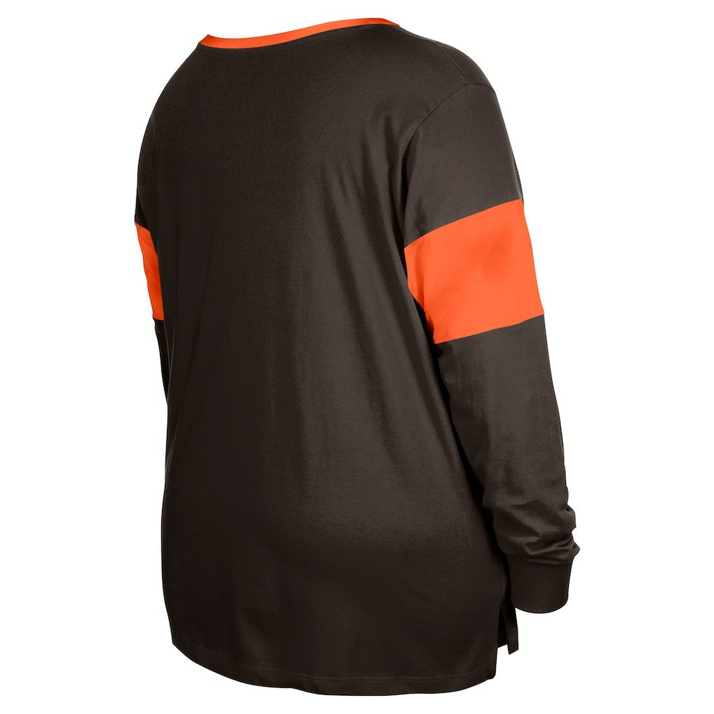 NFL Cleveland Browns Women's Plus Size Lace-Up Notch Neck Long Sleeve T-Shirt