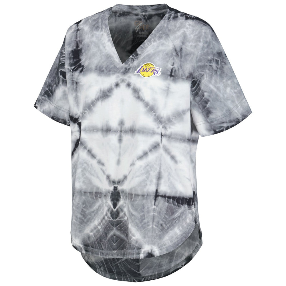 Los Angeles Lakers G-III 4Her by Carl Banks Women's Tournament Raglan Oversized Tie-Dye V-Neck T-Shirt - Black outlet