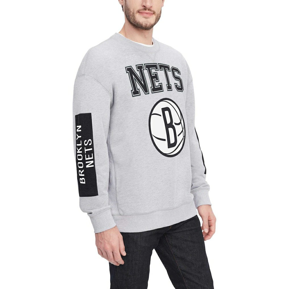 Brooklyn Nets Tommy Jeans Hayes Crew Neck Pullover Sweatshirt - Heather Gray cheap