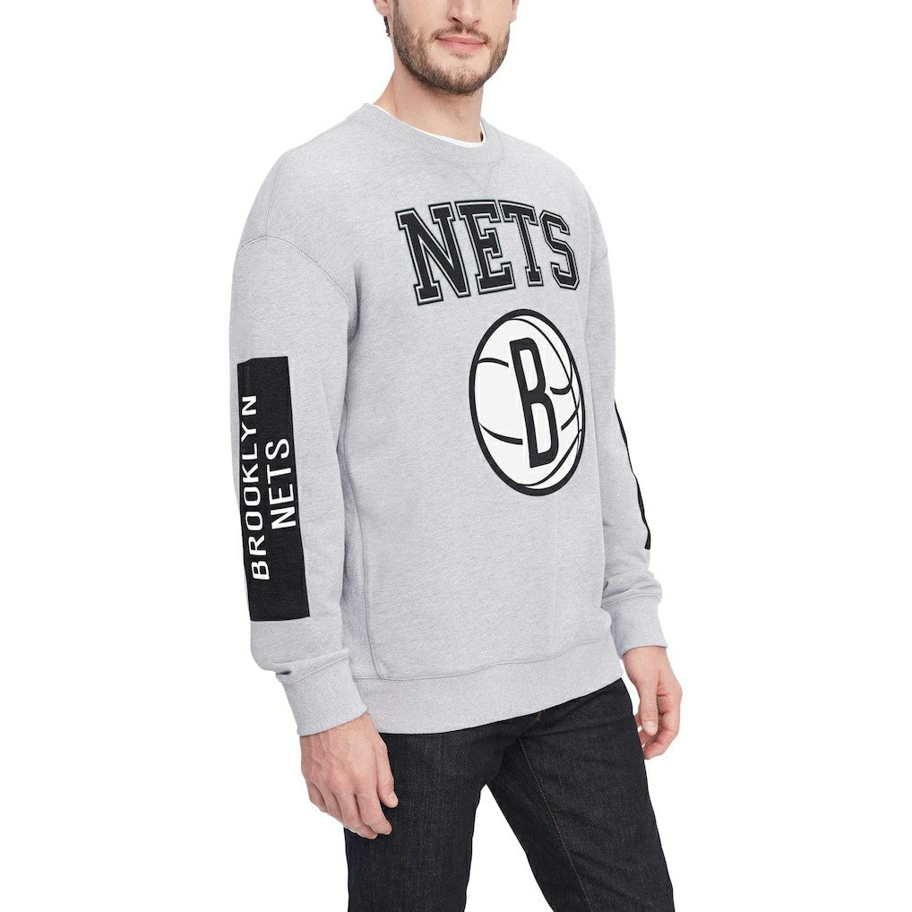 Brooklyn Nets Tommy Jeans Hayes Crew Neck Pullover Sweatshirt - Heather Gray cheap