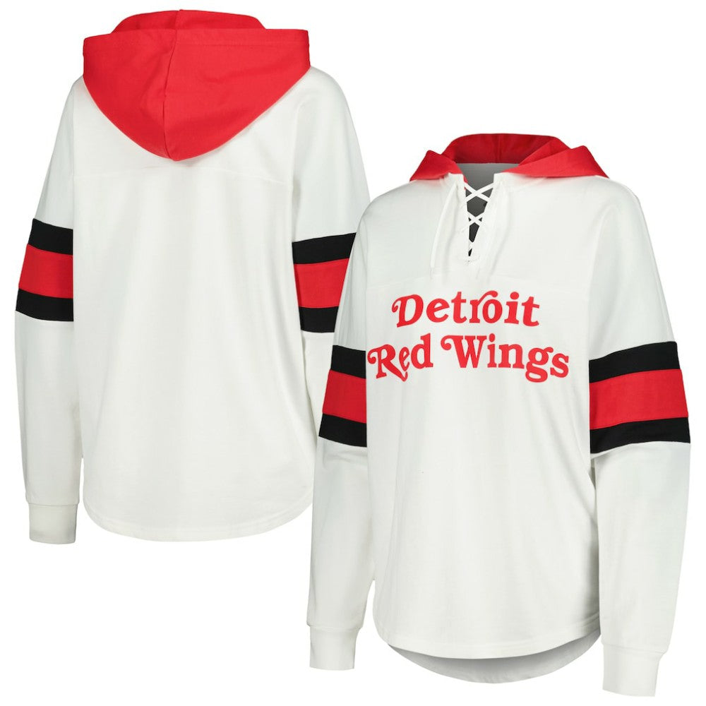 Detroit Red Wings G-III 4Her by Carl Banks Women's Goal Zone Long Sleeve Lace-Up Hoodie T-Shirt