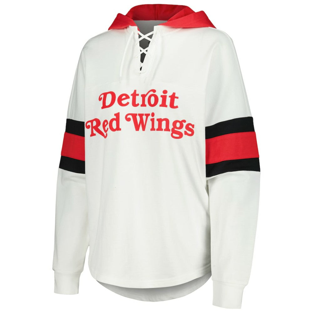 Detroit Red Wings G-III 4Her by Carl Banks Women's Goal Zone Long Sleeve Lace-Up Hoodie T-Shirt