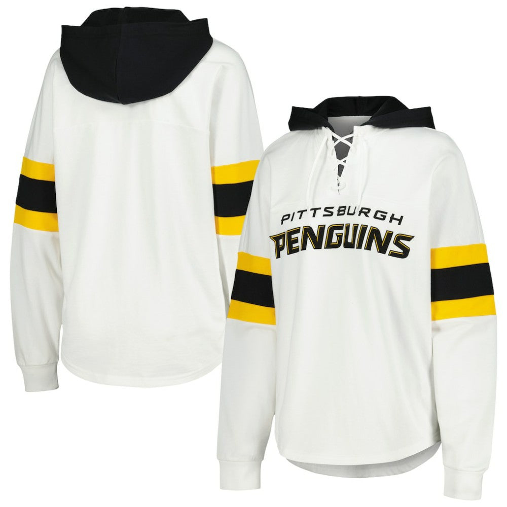 Pittsburgh Penguins G-III 4Her by Carl Banks Women's Goal Zone Long Sleeve Lace-Up Hoodie T-Shirt