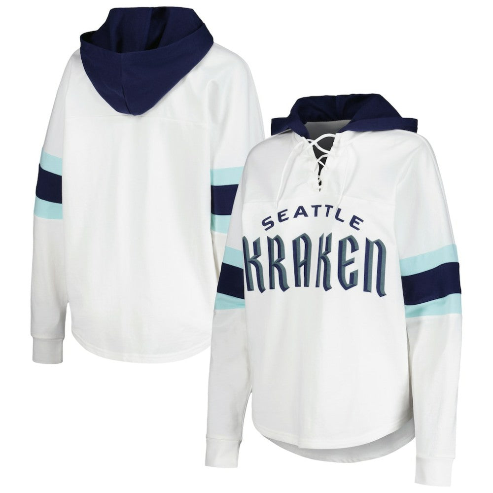 Seattle Kraken G-III 4Her by Carl Banks Women's Goal Zone Long Sleeve Lace-Up Hoodie T-Shirt
