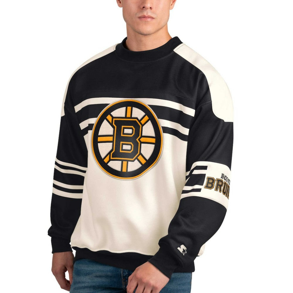Boston Bruins Starter Defense Fleece Crewneck Pullover Sweatshirt
