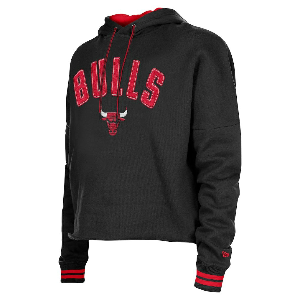 Chicago Bulls Women's Boxy Raw Edge Pullover Hoodie - Black | New Era on sale