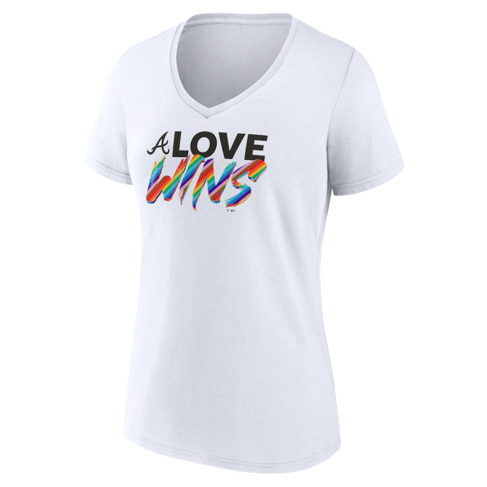 Atlanta Braves Women's Love Wins V-Neck T-Shirt - White