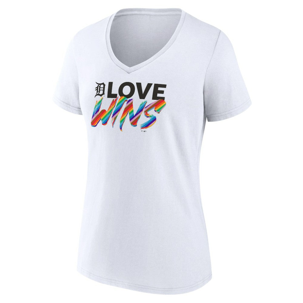 Detroit Tigers Women's Love Wins V-Neck T-Shirt - White